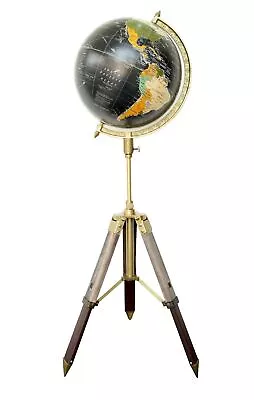 12  World Black Globe Leather Tripod Stand Home Decor Map Education Vintage Gift • $289.71