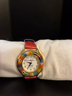 Ladies Glass Of Venice Serena Murano Millefiori Blue Leather Band Watch K2 • $25