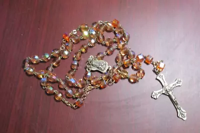 Vintage Iridescence Amber Crystal Bead Rosary • $29.99