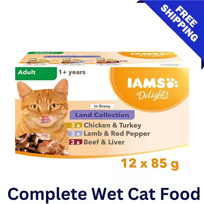 IAMS Delights Complete Wet Cat Food For Adult 1+ Cats Meat Multipack 12 X 85 G • £10.86