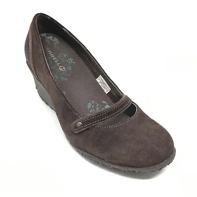 Women's Merrell Petunia Wedge Loafers Pumps Shoes Size 6.5 B Brown Suede AG14 • $18.71