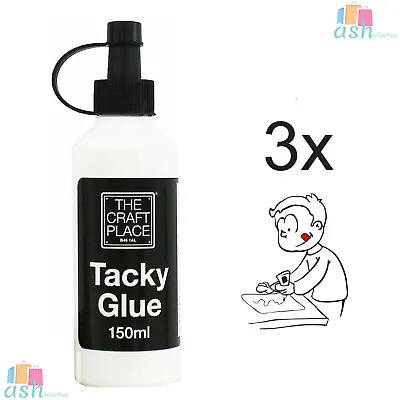 3x Tacky Glue Fast Dry Art Craft Fabric Dries Clear Paper Card School 150ml • £7.95