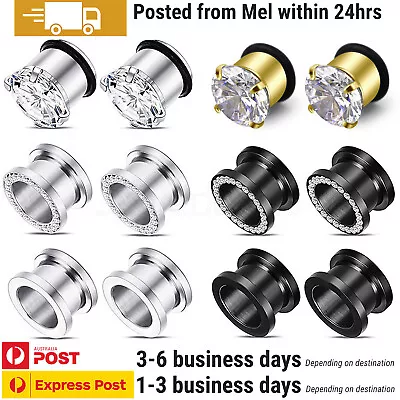 3 Pairs Ear Tunnels Plugs Gem Gauge Surgical Steel Expander Stretcher Piercing • $17.99