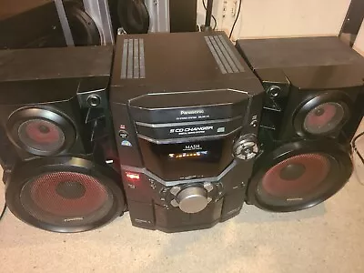 Panasonic Stereo System  SA-AK110 5 CD Changer Black & Red Deep Bass PLEASE READ • $150