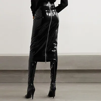 Ladies Patent Leather Full Shiny Skirt Sexy Latex 3XL 4XL Plus Size Slim Skirt • £71.92