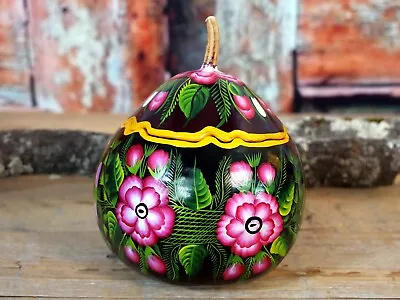 #3 Box Lacquer Gourd Hand Painted Multi-Color Flowers Handmade Olinalá Mexican • $28