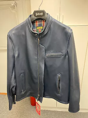 $1199.99 • Buy Schott NYC - RARE DISCONTINUED Navy Blue Leather Cafe Racer Jacket, BNWT, Size L