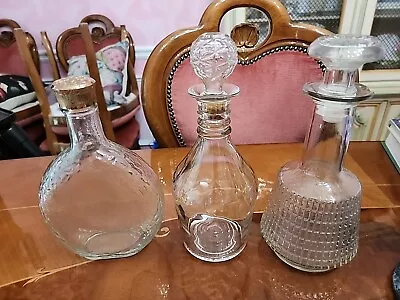 Set Of Three Vintage Glass Decanters • $19.99