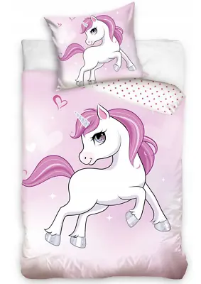 UNICORN 2 PIECE BABY BEDDING SET COT BED DUVET COVER+PILLOWCASE 120x90 GIRLS • £19.99