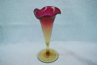 Beautiful Mt Washington New England Fuchsia Amberina Rib Optic Lily Vase 1880s • $149.99