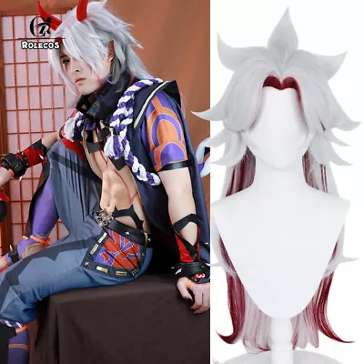 Genshin Impact Arataki Itto Cosplay Wigs Grey Mixed Red Long Men Halloween Hair • $18.99