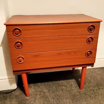 Mid Century 1960s  Danish Teak Veneer 3 Drawer Chest Of Drawers • £175