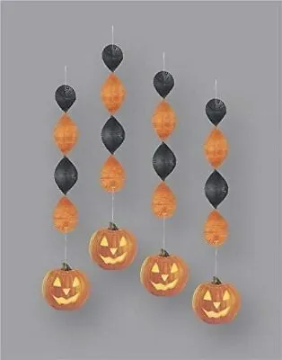 £3.95 • Buy Pumpkin Glow HANGING DECORATIONS Pack Of 4 - 18  Halloween Party Supplies