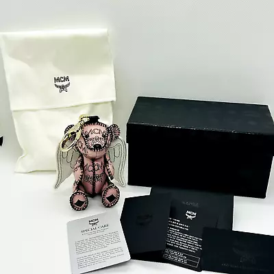 MCM Monogram Leather Angel Bear Keychain Ring Charm Pink W/Box • $149.99