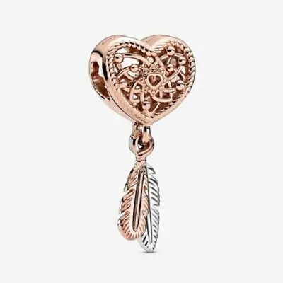 £19.99 • Buy Pandora Rose Openwork Heart And Two Feathers Charm 789068C00
