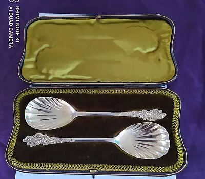 £295 • Buy Antique London Hallmark Silver -  Boxed Pair Berry Spoons - George Adams -1905