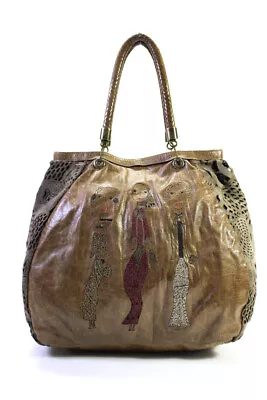 R&Y Augousti Womens Brown Cut Out Graphic Embroidered Shoulder Bag Handbag • $42.69