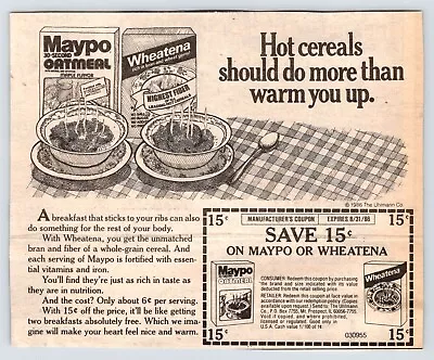 1986 MAYPO OATMEAL / WHEATENA Vintage 5.5 X6.5  Newspaper Ad 1980's M497 • $2