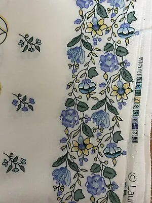 Vintage Laura Ashley Floral Blue & White/ Cream Fabric 3.8 Yards  Printed In UK • $79.98