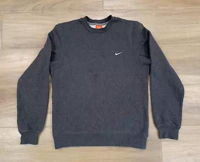 Vintage Nike Men's Sweatshirt SMALL Mini Swoosh Crewneck Sweater Y2K Gray *STAIN • $4.95