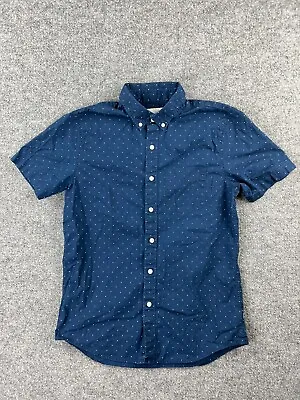 $14 • Buy American Eagle Button Up Shirt Men's Small Blue White Polka Dot Short Sleeve
