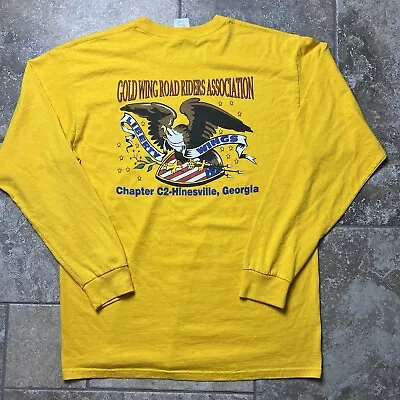 VINTAGE Y2K Motorcycle Biker Pinup Shirt Large Men Yellow Long Sleeve Eagle USA • $13