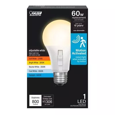 Feit Electric LED Motion Sensor Light Bulb A19 60W - Motion White  • $13.95
