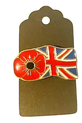 Red Poppie Flower Union Jack Pin Badge Lapel Metal Enamel UK Flag • £4.99