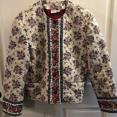 Vintage Vera Bradley Cream Floral Quilted Blazer Jacket Women's Sz Medium • $22.95