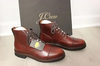NWT J.CREW Kenton Leather Cap Toe Boots Sz 10 Burgundy Pull Up $328 #BL843 • $249.99