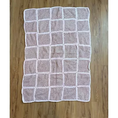 Pink And Brown Square Throw Blanket Crochet • $25