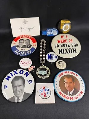 Vintage Nixon Presidential Campaign Pin Button Jewelery Signed Agnew Card 4447 • $35