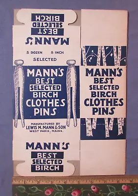 Vintage Mann's Birch Clothes Pins Unused Box West Paris Maine • $15