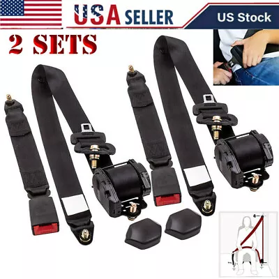 2x Retractable 3 Point Safety Seat Belt Straps Car Vehicle Adjustable Belt Kit • $34.92