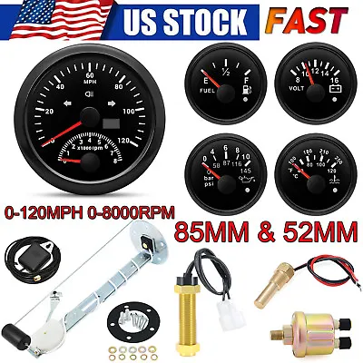 5 Gauge Set With Sender 85mm GPS Speedometer 120MPH With Tacho Fuel Temp Volt US • $143.56