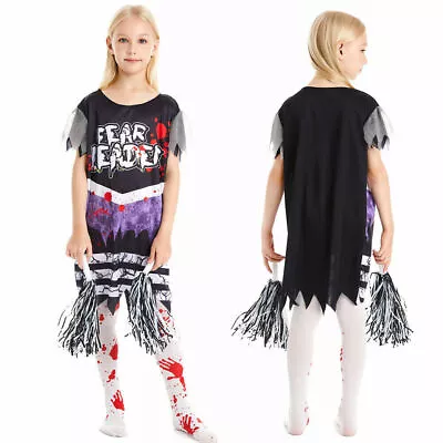 Zombie Fearleader Cheerleader Dresses Costume Fancy Dress Kids Girls Children • £17.64