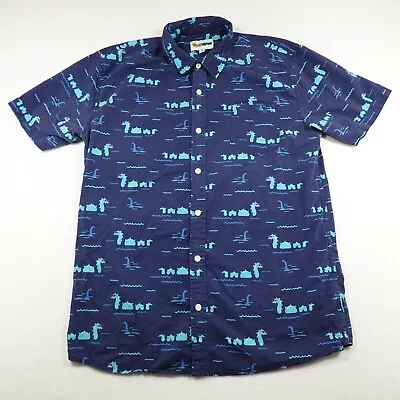 Tipsy Elves Shirt Mens XL Blue Loch Ness Monster Polo Short Sleeve Hawaiian Golf • $16.99