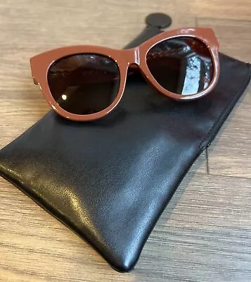 STELLA MCCARTNEY 52MM Cat Eye Rust Gold Chain Detail Sunglasses Soft Case • $200