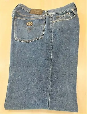VINTAGE Moschino Men's Denim Blue Western Jeans Back Pocket Peace Logo Size 38 • $25
