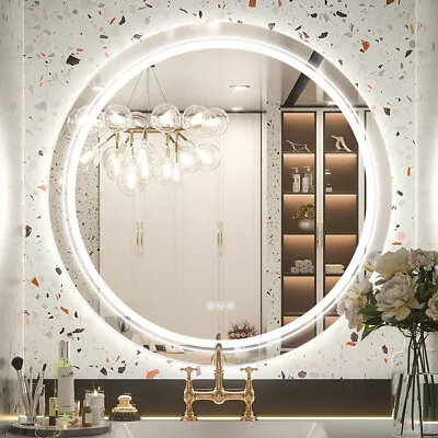 Large Round LED Bathroom Mirror Wall Mounted Backlit Anti-Fog Makeup Mirror IP44 • $219.98