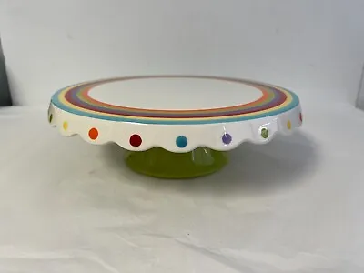 Pedestal Cake Plate Stand Bright Fun Birthday Design Design 12.5  MINT Ceramic • $24
