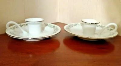 Vintage Set Of 2 Mikasa Fine China Candle Holders W/Floral Motif And Silver Trim • $8