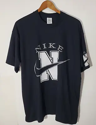 Vtg 90s Nike Spellout Swoosh Men's Black XL T-Shirt • $25