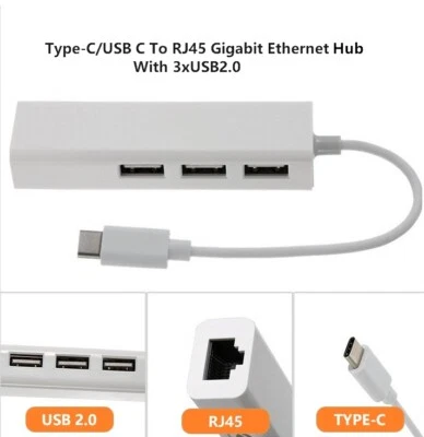 $9.68 • Buy USB-C Type-C To LAN RJ45 Ethernet Hub With 3 USB2.0 For MacBook Pro/Air
