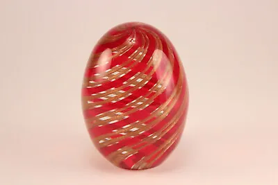 Murano Ferro & Lazzarini Red & Gold Swirl Art Glass Egg Paperweight W/ Sticker • $25.91