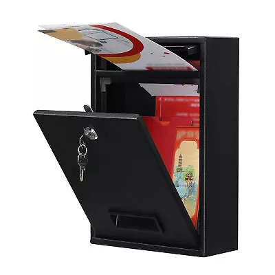 Letter Drop Box Wall-Mounted Mailbox Hanging Secured Postbox Lockable With Key • £12.90