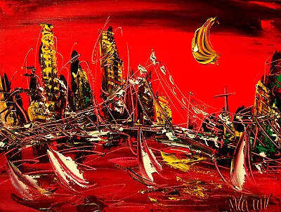 RED CITY TEXTURED Painting Abstract Modern Art  Contemporary  WALL DECOR YTR78 • $57.77