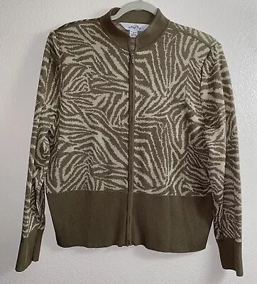 Ming Wang Sweater & Tank Shell Set Tan Cream Cardigan Tiger Stripe Full Zip XL • $44.97