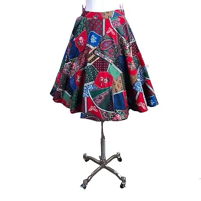 Vintage Square Dance Skirt Small Red Green Blue Patchwork Full Circle Western • $29.91