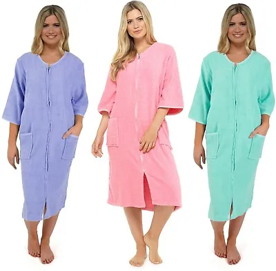 £17.99 • Buy Ladies 100% Cotton Towelling Robe Dressing Gown Zip Front UK 8 - 10